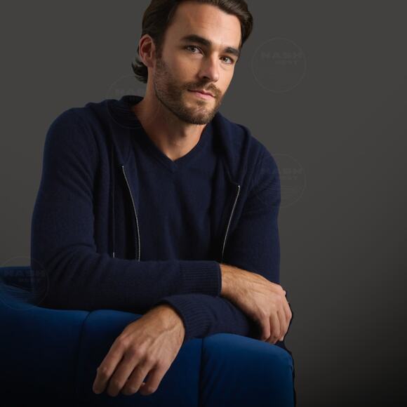 A to Z by Quince Mongolian Cashmere Full Zip Hoodie Sweater | Navy M New NWOT - Picture 3 of 10